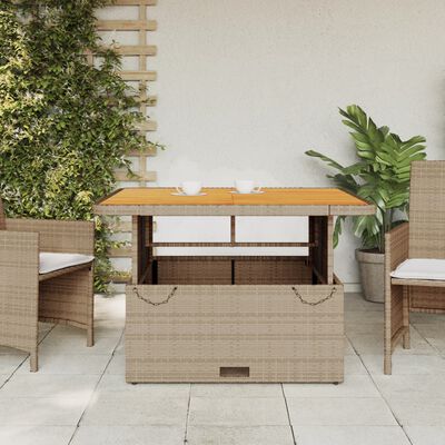 vidaXL Table de jardin beige 110x110x71 cm résine tressée bois acacia
