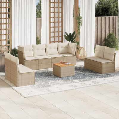 vidaXL Salon de jardin avec coussins 9 pcs beige résine tressée