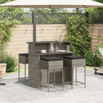 vidaXL Ensemble de bar de jardin 5 pcs avec coussins gris poly rotin