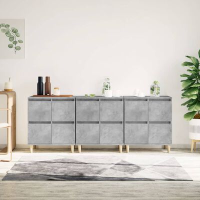 vidaXL Buffets 3 pcs gris béton 60x35x70 cm bois d'ingénierie