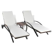 vidaXL Chaises longues avec table Résine tressée Marron