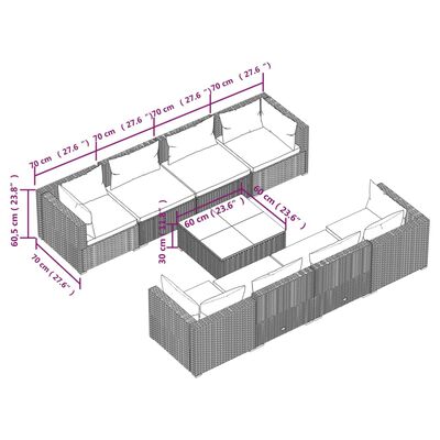 vidaXL Salon de jardin 9 pcs avec coussins Résine tressée Noir