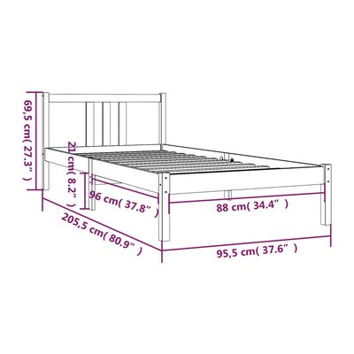 vidaXL Cadre de lit sans matelas blanc bois massif 90x200 cm