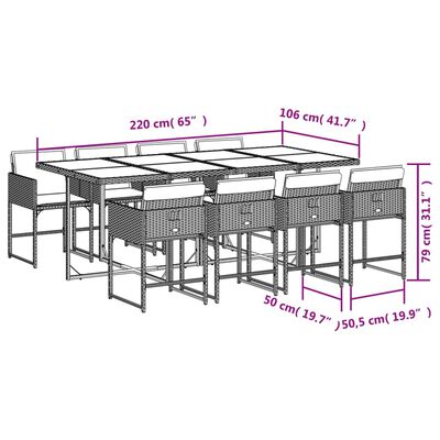 vidaXL Ensemble à manger de jardin 9pcs coussins noir résine tressée