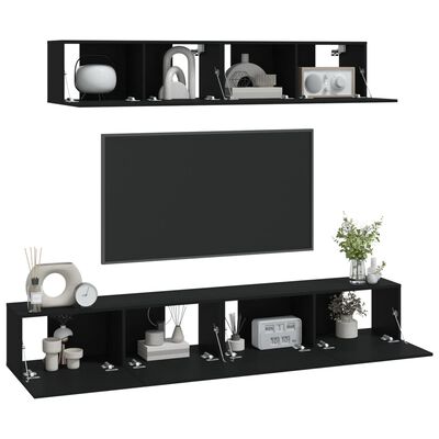 vidaXL Ensemble de meubles TV 4 pcs Noir Bois d'ingénierie