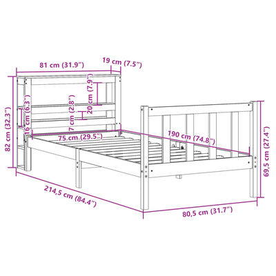 vidaXL Cadre de lit avec tête de lit sans matelas cire marron 75x190cm