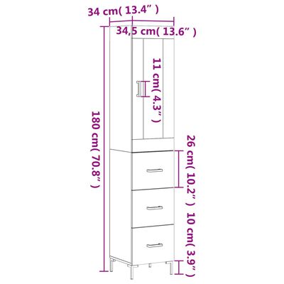 vidaXL Buffet haut Chêne sonoma 34,5x34x180 cm Bois d'ingénierie