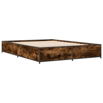 vidaXL Cadre de lit chêne fumé 120x190 cm bois d'ingénierie et métal