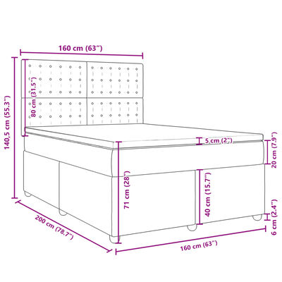 vidaXL Sommier à lattes de lit avec matelas Gris foncé 160x200cm Tissu