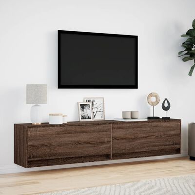 vidaXL Meuble TV mural avec LED chêne marron 180x31x38 cm