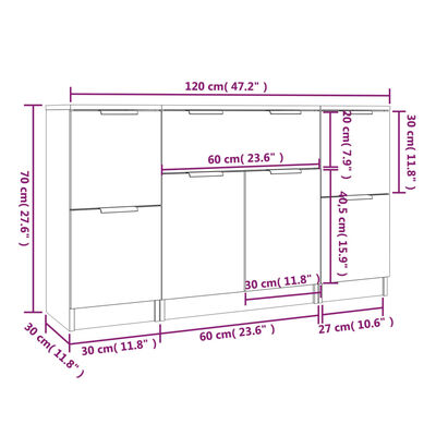 vidaXL Buffets 3 pcs blanc brillant bois d'ingénierie