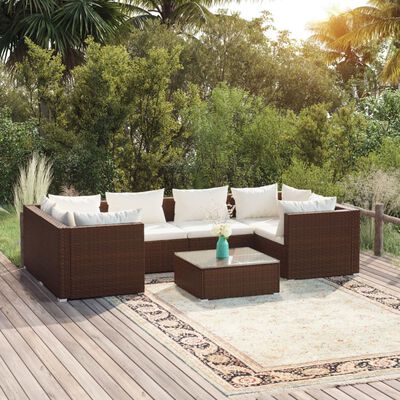 vidaXL Salon de jardin 7 pcs avec coussins Résine tressée Marron