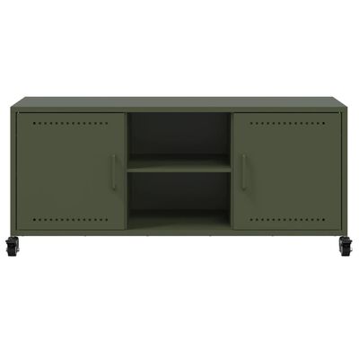 vidaXL Meuble TV vert olive 100,5x39x43,5 cm acier