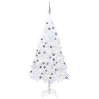 vidaXL Arbre de Noël artificiel pré-éclairé et boules blanc 120 cm PVC