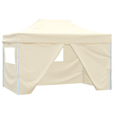 vidaXL Tente pliable avec 4 parois latéraux 3 x 4,5 m Blanc crème