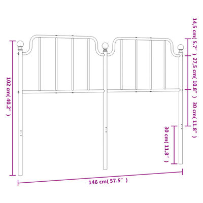 vidaXL Tête de lit métal blanc 140 cm