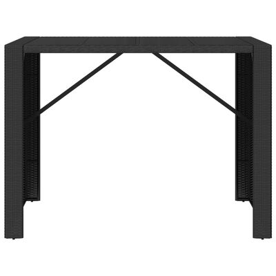 vidaXL Table de bar et dessus en verre noir 145x80x110 cm poly rotin