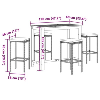 vidaXL Ensemble de bar de jardin 5 pcs noir bois massif acacia rotin