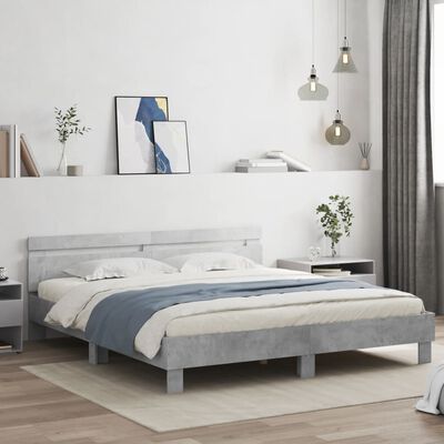 vidaXL Cadre de lit avec LED sans matelas gris béton 180x200 cm