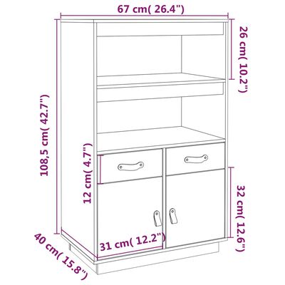 vidaXL Buffet haut Gris 67x40x108,5 cm Bois massif de pin