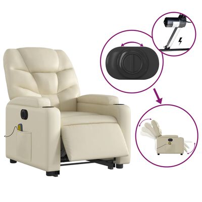 vidaXL Fauteuil inclinable de massage électrique crème similicuir