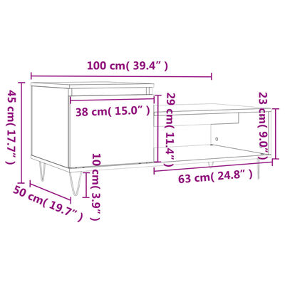 vidaXL Table basse Chêne sonoma 100x50x45 cm Bois d'ingénierie