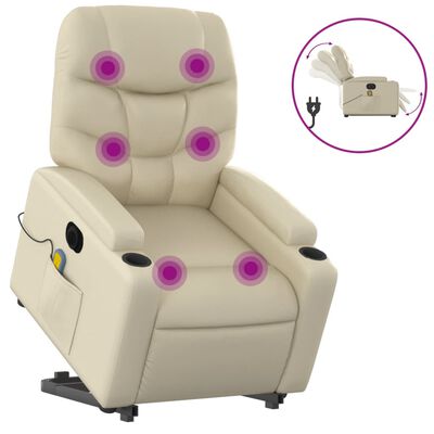 vidaXL Fauteuil inclinable de massage électrique crème similicuir