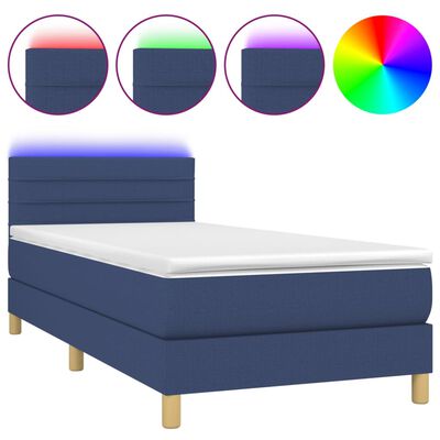 vidaXL Sommier à lattes de lit avec matelas et LED Bleu 80x200cm Tissu