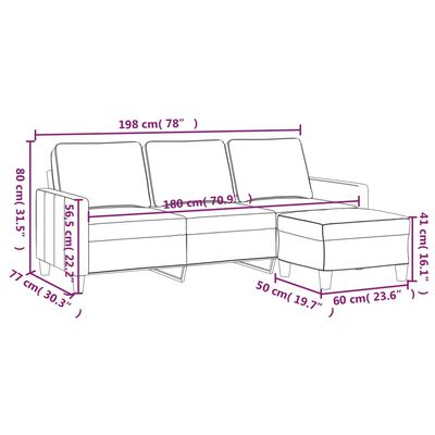 vidaXL Canapé à 3 places avec repose-pieds Noir 180 cm Tissu