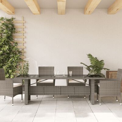 vidaXL Table de jardin dessus en verre Gris 240x90x75cm Résine tressée