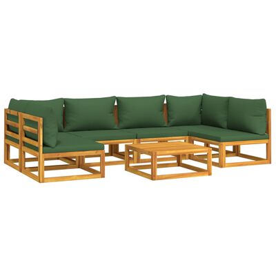 vidaXL Salon de jardin 7 pcs avec coussins vert bois massif