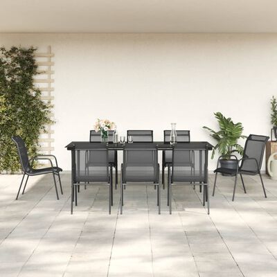 vidaXL Ensemble à manger de jardin 9 pcs noir textilène et acier