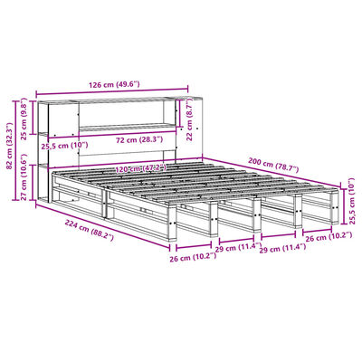 vidaXL Lit bibliothèque sans matelas blanc 120x200 cm bois massif