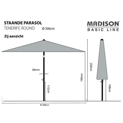 Madison Parasol de jardin Tenerife 300 cm rond gris