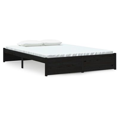 vidaXL Cadre de lit sans matelas noir bois massif 140x190 cm