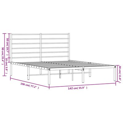 vidaXL Cadre de lit métal sans matelas avec tête de lit noir 135x190cm