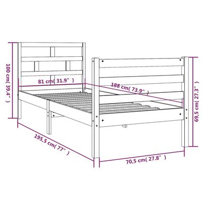 vidaXL Cadre de lit Noir 75x190 cm Petit simple Bois massif