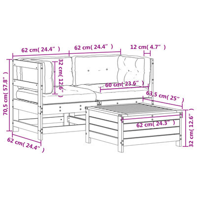 vidaXL Salon de jardin 3 pcs avec coussins bois massif douglas