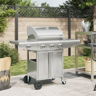 vidaXL Barbecue gril à gaz avec 4 brûleurs argenté acier inoxydable