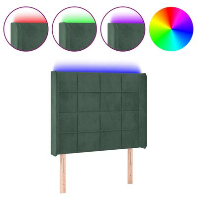 vidaXL Tête de lit à LED Vert foncé 103x16x118/128 cm Velours