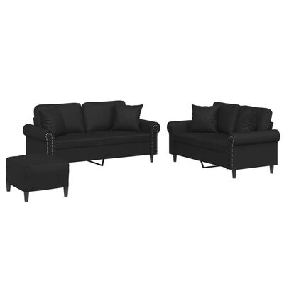 vidaXL Ensemble de canapés 3 pcs avec coussins noir similicuir