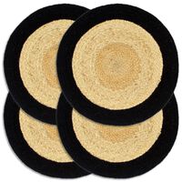 vidaXL Napperons 4 pcs Naturel et noir 38 cm Jute et coton