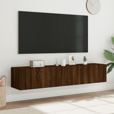 vidaXL Meubles TV muraux lumières LED 2 pcs chêne marron 80x35x31 cm