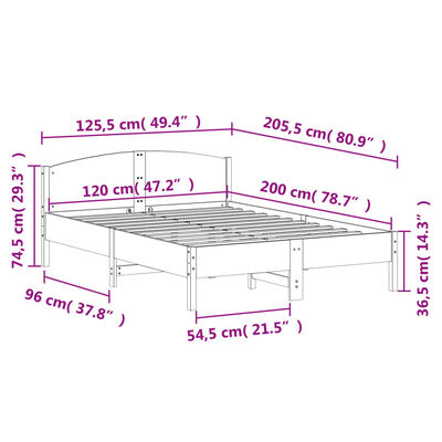 vidaXL Cadre de lit sans matelas blanc 120x200 cm bois de pin massif