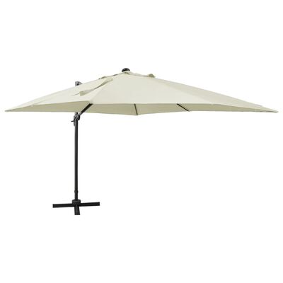 vidaXL Parasol de jardin en porte-à-faux et mât et lumières LED sable