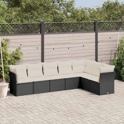 vidaXL Salon de jardin 7 pcs avec coussins noir résine tressée