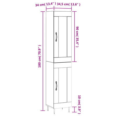 vidaXL Buffet haut Sonoma gris 34,5x34x180 cm Bois d'ingénierie