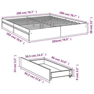 vidaXL Cadre de lit avec tiroirs sans matelas blanc 200x200 cm