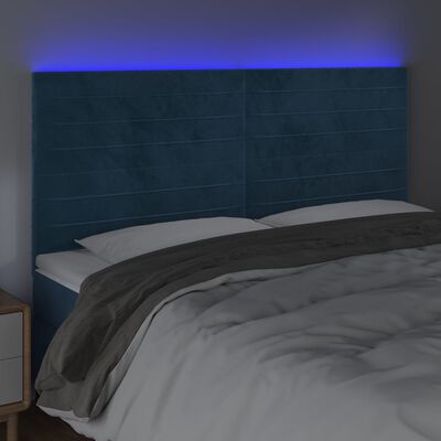 vidaXL Tête de lit à LED Bleu foncé 180x5x118/128 cm Velours