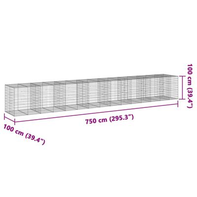 vidaXL Panier gabion avec couvercle 750x100x100 cm fer galvanisé